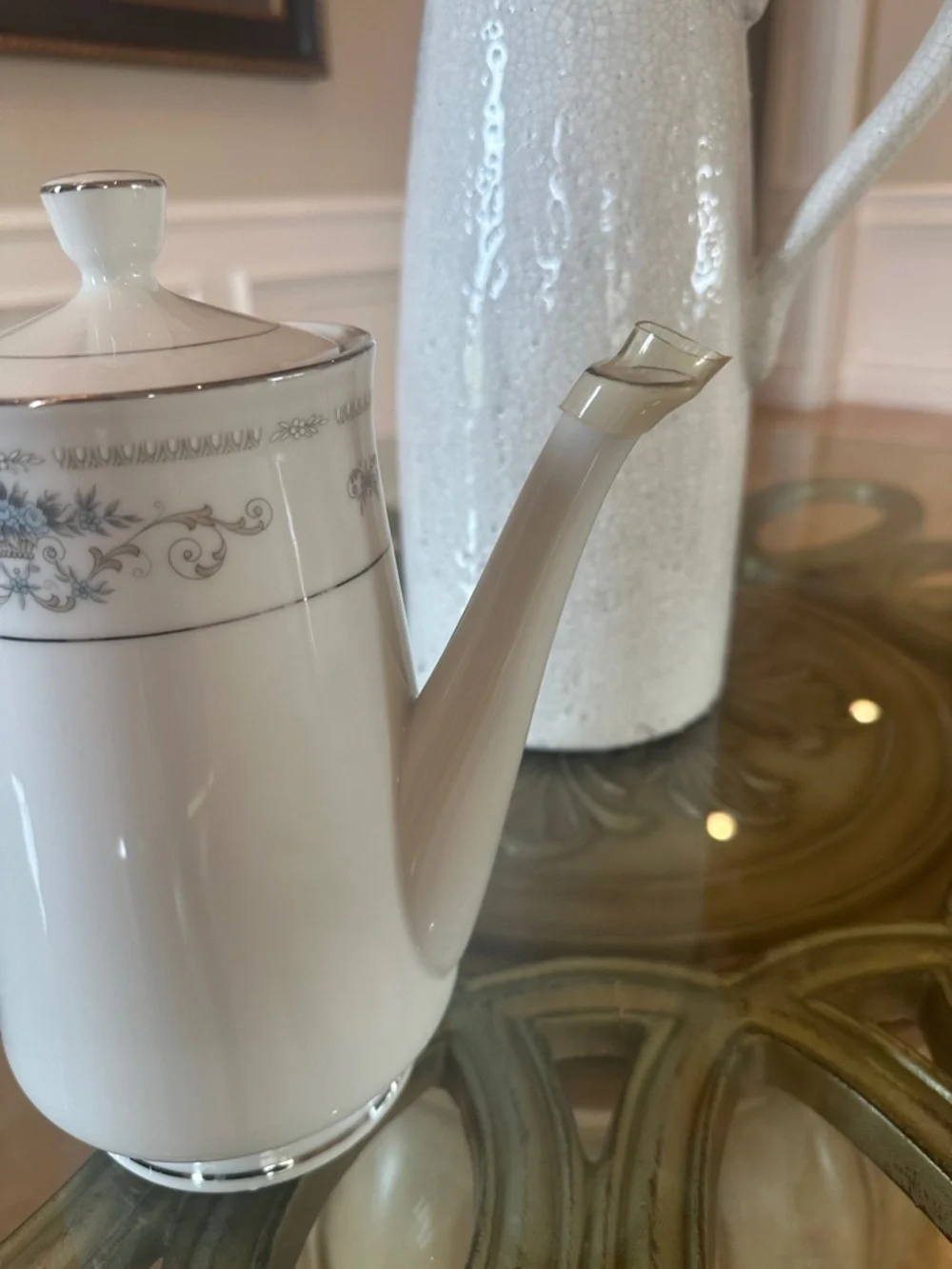 DIANE by Wade Fine China Coffee Tea Pot Blue Flowers Platinum Trim-Retired-NEW